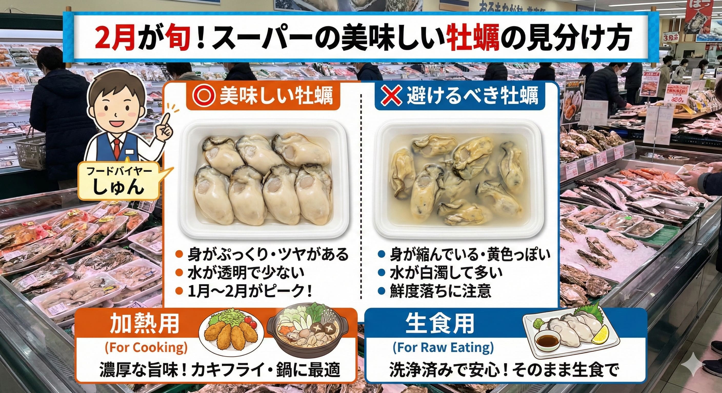 スーパーの牡蠣は2月が旬！美味しいカキの見分け方！