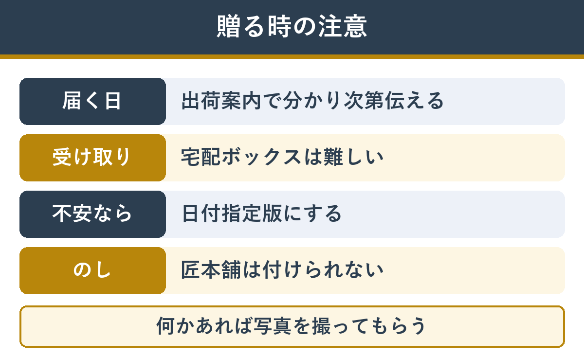 おせちを贈る時の注意 届く日を伝える、宅配ボックス不可、日付指定版、のし不可