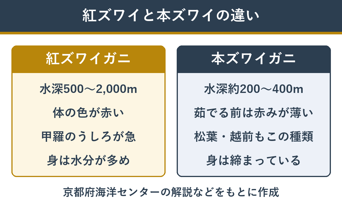 紅ズワイガニと本ズワイガニの違い