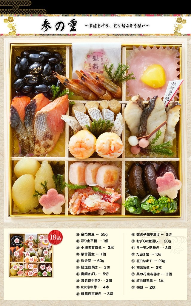 富の舞のお品書き 参の重（19品）
