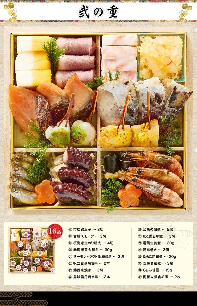 皐撰のお品書き 弐の重（16品）