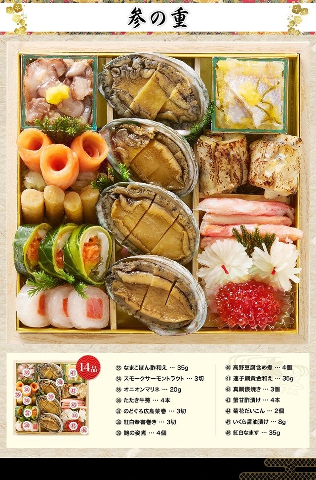皐撰のお品書き 参の重（14品）