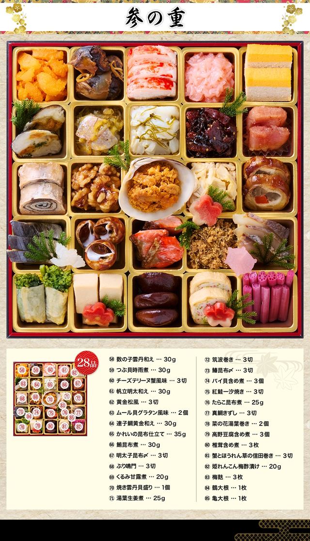 百彩のお品書き 参の重（28品）