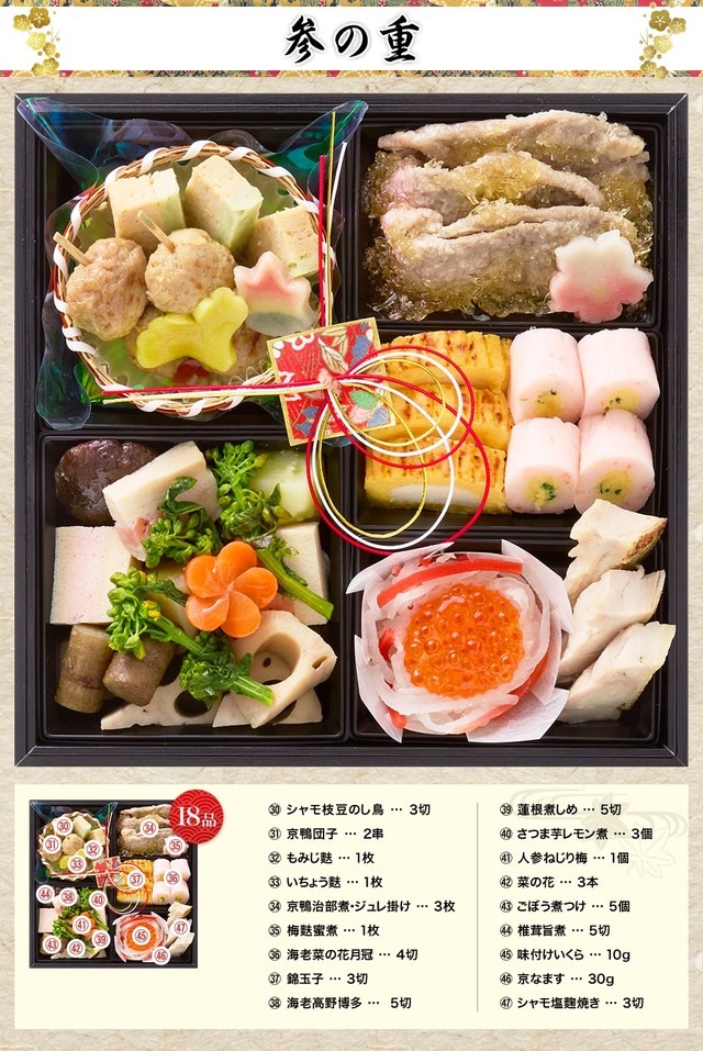 歳徳仁のお品書き 参の重（18品）
