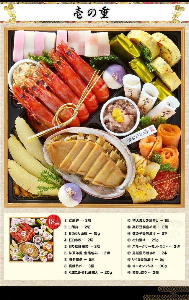 松寿安のお品書き 壱の重（18品）