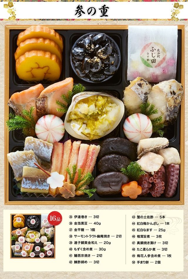 松寿安のお品書き 参の重（16品）