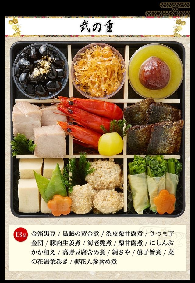 鶴寿の宴のお品書き 弐の重(13品)