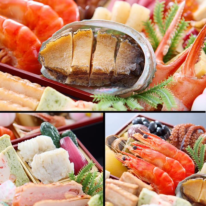 匠本舗の淡路屋監修おせち 春光の鮑のうま煮と海老の料理